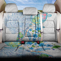 Hawaiian Couple Turtles Honi Back Car Seat Cover Polynesian Art Motifs and Hibiscus White Blue Color - Polynesian Pride