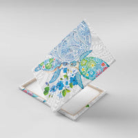 Hawaiian Couple Turtles Honi Canvas Wall Art Polynesian Art Motifs and Hibiscus White Blue Color - Polynesian Pride
