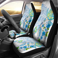 Hawaiian Couple Turtles Honi Car Seat Cover Polynesian Art Motifs and Hibiscus White Blue Color - Polynesian Pride