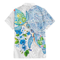 Hawaiian Couple Turtles Honi Family Matching Mermaid Dress and Hawaiian Shirt Polynesian Art Motifs and Hibiscus White Blue Color - Polynesian Pride