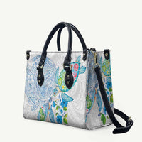 Hawaiian Couple Turtles Honi Leather Bag Polynesian Art Motifs and Hibiscus White Blue Color - Polynesian Pride