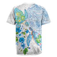 Hawaiian Couple Turtles Honi Rugby Jersey Polynesian Art Motifs and Hibiscus White Blue Color - Polynesian Pride