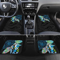 Hawaiian Couple Turtles Honi Car Mats Polynesian Art Motifs and Hibiscus Black Blue Color - Polynesian Pride
