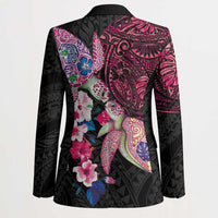 Hawaiian Couple Turtles Honi Blazer Polynesian Art Motifs and Hibiscus Black Red Color - Polynesian Pride