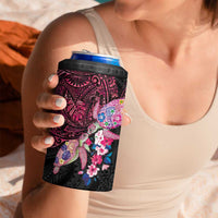 Hawaiian Couple Turtles Honi 4 in 1 Can Cooler Tumbler Polynesian Art Motifs and Hibiscus Black Red Color - Polynesian Pride