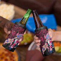 Hawaiian Couple Turtles Honi 4 in 1 Can Cooler Tumbler Polynesian Art Motifs and Hibiscus Black Red Color - Polynesian Pride