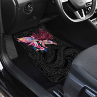 Hawaiian Couple Turtles Honi Car Mats Polynesian Art Motifs and Hibiscus Black Red Color - Polynesian Pride
