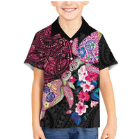 Hawaiian Couple Turtles Honi Family Matching Mermaid Dress and Hawaiian Shirt Polynesian Art Motifs and Hibiscus Black Red Color - Polynesian Pride