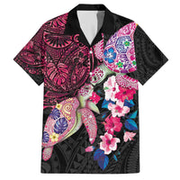 Hawaiian Couple Turtles Honi Family Matching Off The Shoulder Long Sleeve Dress and Hawaiian Shirt Polynesian Art Motifs and Hibiscus Black Red Color - Polynesian Pride