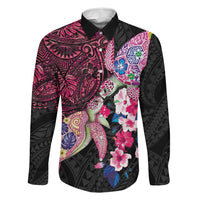 Hawaiian Couple Turtles Honi Family Matching Off Shoulder Short Dress and Hawaiian Shirt Polynesian Art Motifs and Hibiscus Black Red Color - Polynesian Pride