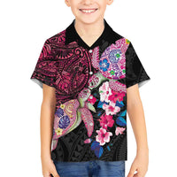 Hawaiian Couple Turtles Honi Family Matching Short Sleeve Bodycon Dress and Hawaiian Shirt Polynesian Art Motifs and Hibiscus Black Red Color - Polynesian Pride