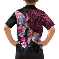 Hawaiian Couple Turtles Honi Family Matching Tank Maxi Dress and Hawaiian Shirt Polynesian Art Motifs and Hibiscus Black Red Color - Polynesian Pride