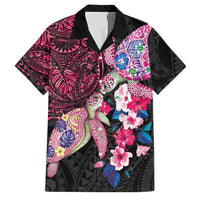 Hawaiian Couple Turtles Honi Family Matching Tank Maxi Dress and Hawaiian Shirt Polynesian Art Motifs and Hibiscus Black Red Color - Polynesian Pride