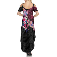 Hawaiian Couple Turtles Honi Summer Maxi Dress Polynesian Art Motifs and Hibiscus Black Red Color - Polynesian Pride