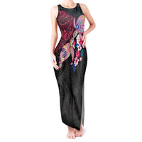 Hawaiian Couple Turtles Honi Tank Maxi Dress Polynesian Art Motifs and Hibiscus Black Red Color - Polynesian Pride