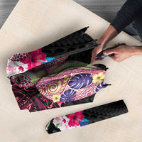 Hawaiian Couple Turtles Honi Umbrella Polynesian Art Motifs and Hibiscus Black Red Color - Polynesian Pride