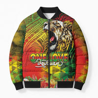 Hawaiian Reggae Bomber Puffer Jacket Jawaiian One Love-Tribal Tatoos and Rastafari Lion LT03 Unisex Multicolor - Polynesian Pride