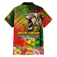 Hawaiian Reggae Family Matching Off The Shoulder Long Sleeve Dress and Hawaiian Shirt Jawaiian One Love-Tribal Tatoos and Rastafari Lion - Polynesian Pride