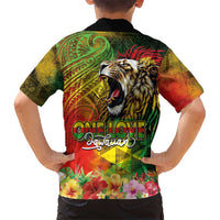 Hawaiian Reggae Family Matching Puletasi and Hawaiian Shirt Jawaiian One Love-Tribal Tatoos and Rastafari Lion - Polynesian Pride