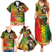 Hawaiian Reggae Family Matching Summer Maxi Dress and Hawaiian Shirt Jawaiian One Love-Tribal Tatoos and Rastafari Lion - Polynesian Pride