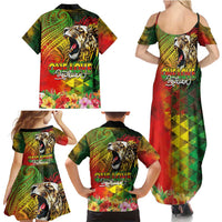 Hawaiian Reggae Family Matching Summer Maxi Dress and Hawaiian Shirt Jawaiian One Love-Tribal Tatoos and Rastafari Lion - Polynesian Pride