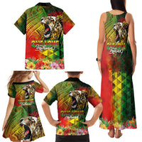 Hawaiian Reggae Family Matching Tank Maxi Dress and Hawaiian Shirt Jawaiian One Love-Tribal Tatoos and Rastafari Lion - Polynesian Pride