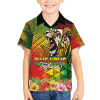 Hawaiian Reggae Kid Hawaiian Shirt Jawaiian One Love-Tribal Tatoos and Rastafari Lion - Polynesian Pride