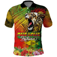 Hawaiian Reggae Polo Shirt Jawaiian One Love-Tribal Tatoos and Rastafari Lion - Polynesian Pride