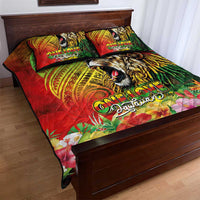 Hawaiian Reggae Quilt Bed Set Jawaiian One Love-Tribal Tatoos and Rastafari Lion - Polynesian Pride