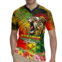 Hawaiian Reggae Rugby Jersey Jawaiian One Love-Tribal Tatoos and Rastafari Lion - Polynesian Pride