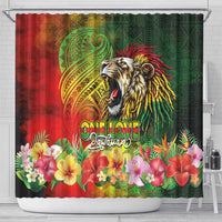 Hawaiian Reggae Shower Curtain Jawaiian One Love-Tribal Tatoos and Rastafari Lion - Polynesian Pride