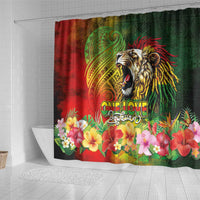 Hawaiian Reggae Shower Curtain Jawaiian One Love-Tribal Tatoos and Rastafari Lion - Polynesian Pride