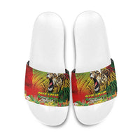 Hawaiian Reggae Slide Sandals Jawaiian One Love-Tribal Tatoos and Rastafari Lion - Polynesian Pride