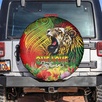Hawaiian Reggae Spare Tire Cover Jawaiian One Love-Tribal Tatoos and Rastafari Lion - Polynesian Pride