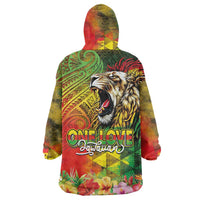 Hawaiian Reggae Wearable Blanket Hoodie Jawaiian One Love-Tribal Tatoos and Rastafari Lion - Polynesian Pride