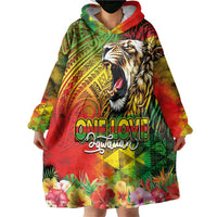 Hawaiian Reggae Wearable Blanket Hoodie Jawaiian One Love-Tribal Tatoos and Rastafari Lion - Polynesian Pride