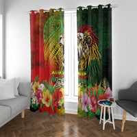 Hawaiian Reggae Window Curtain Jawaiian One Love-Tribal Tatoos and Rastafari Lion - Polynesian Pride