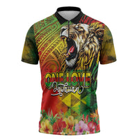 Hawaiian Reggae Zipper Polo Shirt Jawaiian One Love-Tribal Tatoos and Rastafari Lion - Polynesian Pride