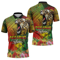 Hawaiian Reggae Zipper Polo Shirt Jawaiian One Love-Tribal Tatoos and Rastafari Lion - Polynesian Pride