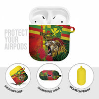 Hawaiian Reggae AirPods Case Kakau Art Motifs with Ohia Lehua and Rastafari Lion - Polynesian Pride