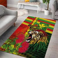 Hawaiian Reggae Area Rug Kakau Art Motifs with Ohia Lehua and Rastafari Lion - Polynesian Pride