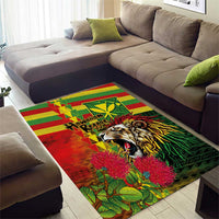 Hawaiian Reggae Area Rug Kakau Art Motifs with Ohia Lehua and Rastafari Lion - Polynesian Pride