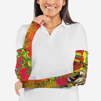 Hawaiian Reggae Arm Sleeves Kakau Art Motifs with Ohia Lehua and Rastafari Lion - Polynesian Pride