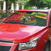 Hawaiian Reggae Auto Sun Shade Kakau Art Motifs with Ohia Lehua and Rastafari Lion - Polynesian Pride