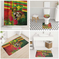 Hawaiian Reggae Bathroom Set Kakau Art Motifs with Ohia Lehua and Rastafari Lion - Polynesian Pride