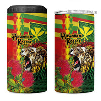 Hawaiian Reggae 4 in 1 Can Cooler Tumbler Kakau Art Motifs with Ohia Lehua and Rastafari Lion - Polynesian Pride