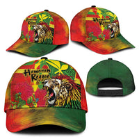 Hawaiian Reggae Classic Cap - Kakau Art Motifs with Ohia Lehua and Rastafari Lion LT03 - Polynesian Pride