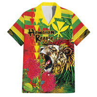 Hawaiian Reggae Family Matching Off Shoulder Short Dress and Hawaiian Shirt Kakau Art Motifs with Ohia Lehua and Rastafari Lion - Polynesian Pride