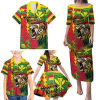 Hawaiian Reggae Family Matching Puletasi and Hawaiian Shirt Kakau Art Motifs with Ohia Lehua and Rastafari Lion - Polynesian Pride