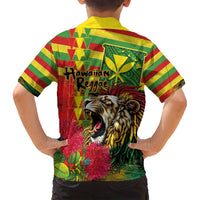 Hawaiian Reggae Family Matching Summer Maxi Dress and Hawaiian Shirt Kakau Art Motifs with Ohia Lehua and Rastafari Lion - Polynesian Pride